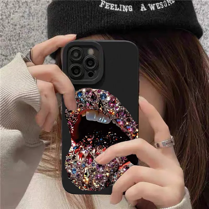 Funda de teléfono con estampado de labios de diamante Sexy para iPhone 17 16 15 14 13 12 11 Pro Max XS X XR 7 8 Plus 16E Air cubierta de parachoques suave a prueba de golpes - imagen 4