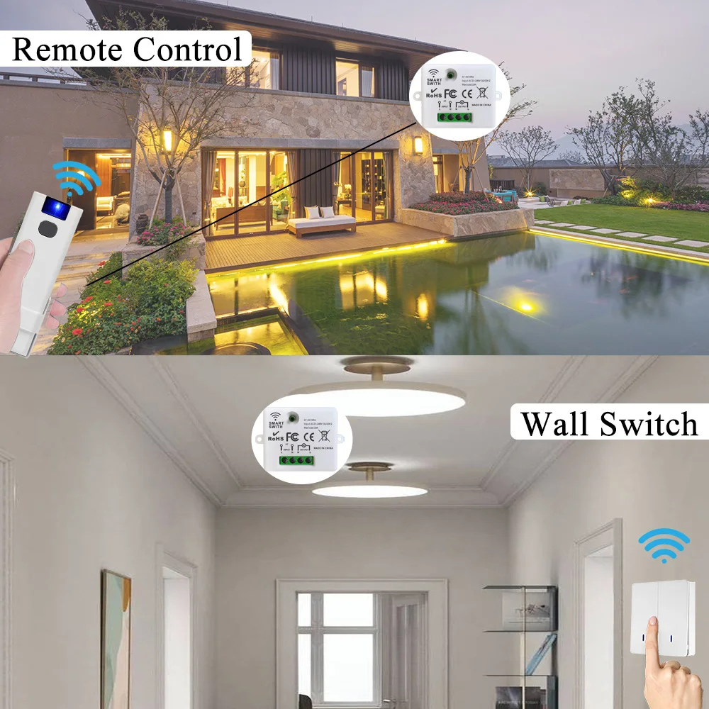 Interruptor inteligente 220v 10a 433MHz Control remoto inalámbrico Interruptor de luz Botón Interruptor de pared Mini Mejora del hogar Módulo de interruptor de relé Lámpara de ventilador LED ON OFF - imagen 4