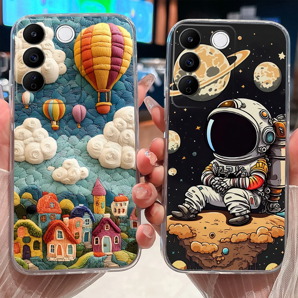 Para Vivo V27 Pro V27E Funda de teléfono patrón de Ángel suave TPU transparente silicona ligera Funda para Vivo V 27 parachoques protector - imagen 3