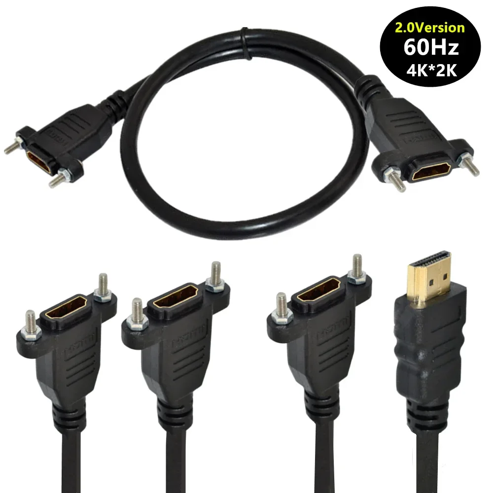 1M 0,5 M compatible con HDMI 2,0 Cable HDTV V2.0 4k 60Hz montaje en Panel macho a hembra con tornillo 4K * 2k 60Hz Cable de extensión HD 50CM