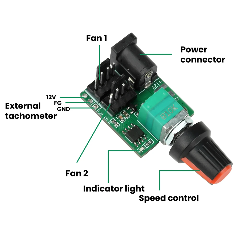 Mini módulo controlador de velocidad del Motor 5A PWM DC 12V interruptor regulador de velocidad del ventilador de 4 cables de doble canal - imagen 3
