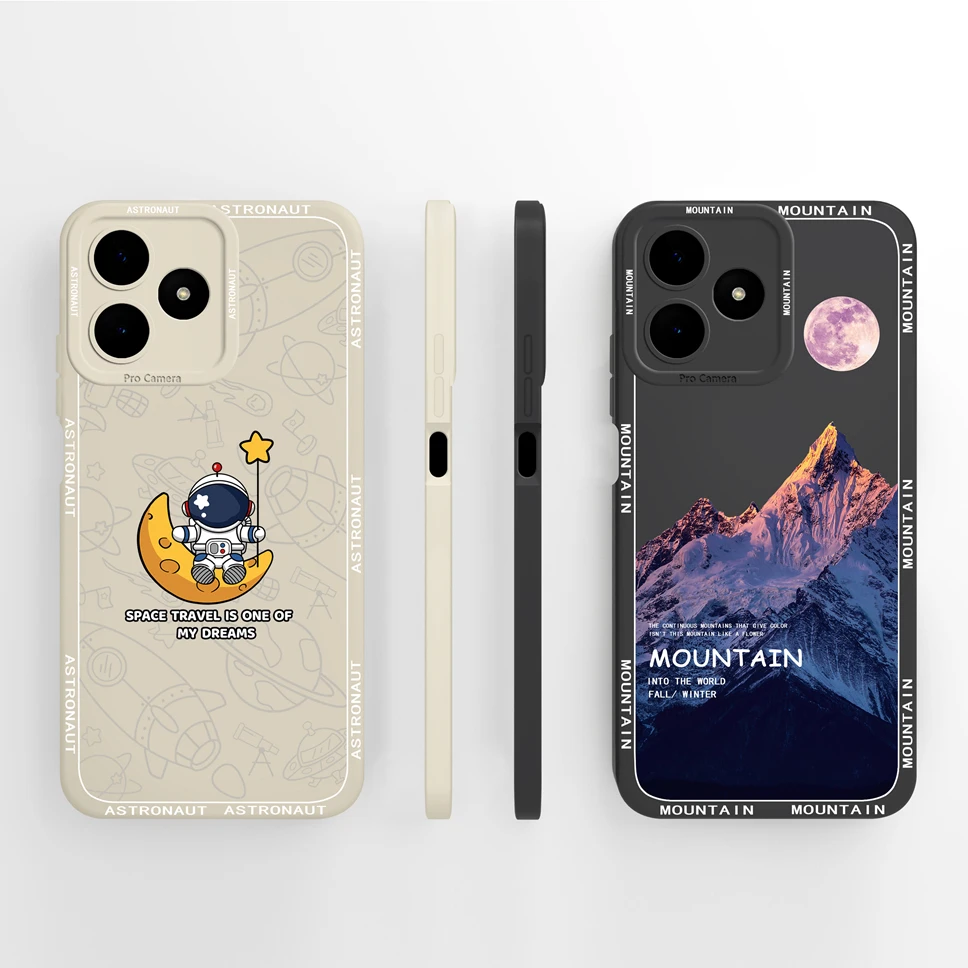 Funda de teléfono para Realme Note 50, cubierta trasera de protección de silicona líquida suave con astronauta de montaña, Bonita, para Realme Note 50