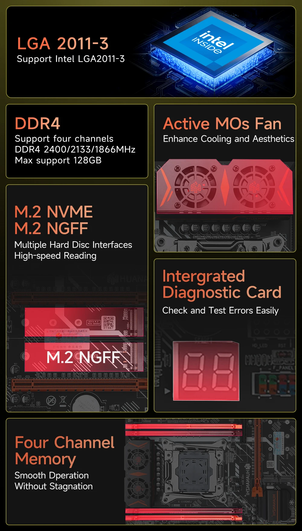 HUANANZHI X99 BD4 con placa base E5 2680 V4 LGA 2011-3 X99 compatible con Kit combinado DDR4 para juegos de alta gama y uso profesional - imagen 4