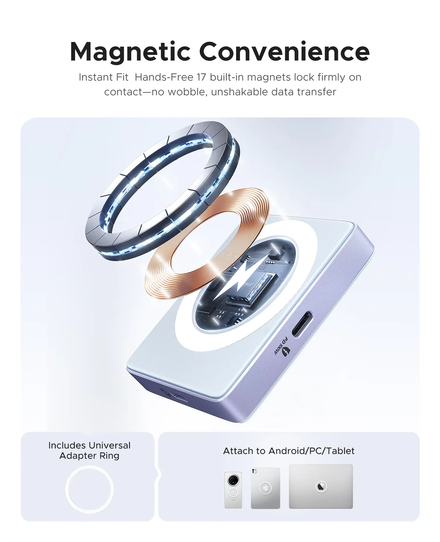 ORICO magnético 2230 2242 M.2 NVME SSD caja 10Gbps tipo C M2 PCIE NVME SSD funda TF PD 100W adaptador externo para iPhone - imagen 5