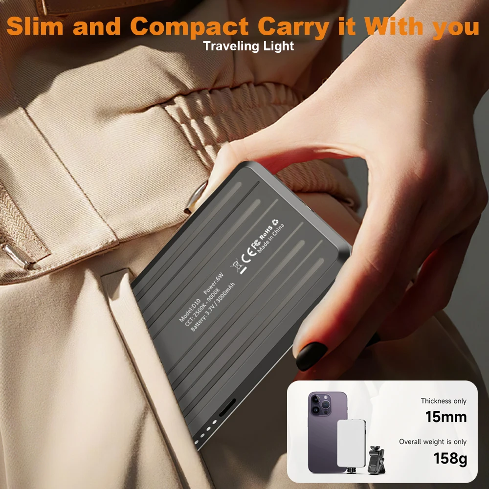 Luz portátil para Selfie, luz de relleno para teléfono, 3000mAh, recargable, luz para fotografía y vídeo, 120 LED, 2500K-9000K, regulable para Vlog en vivo - imagen 4