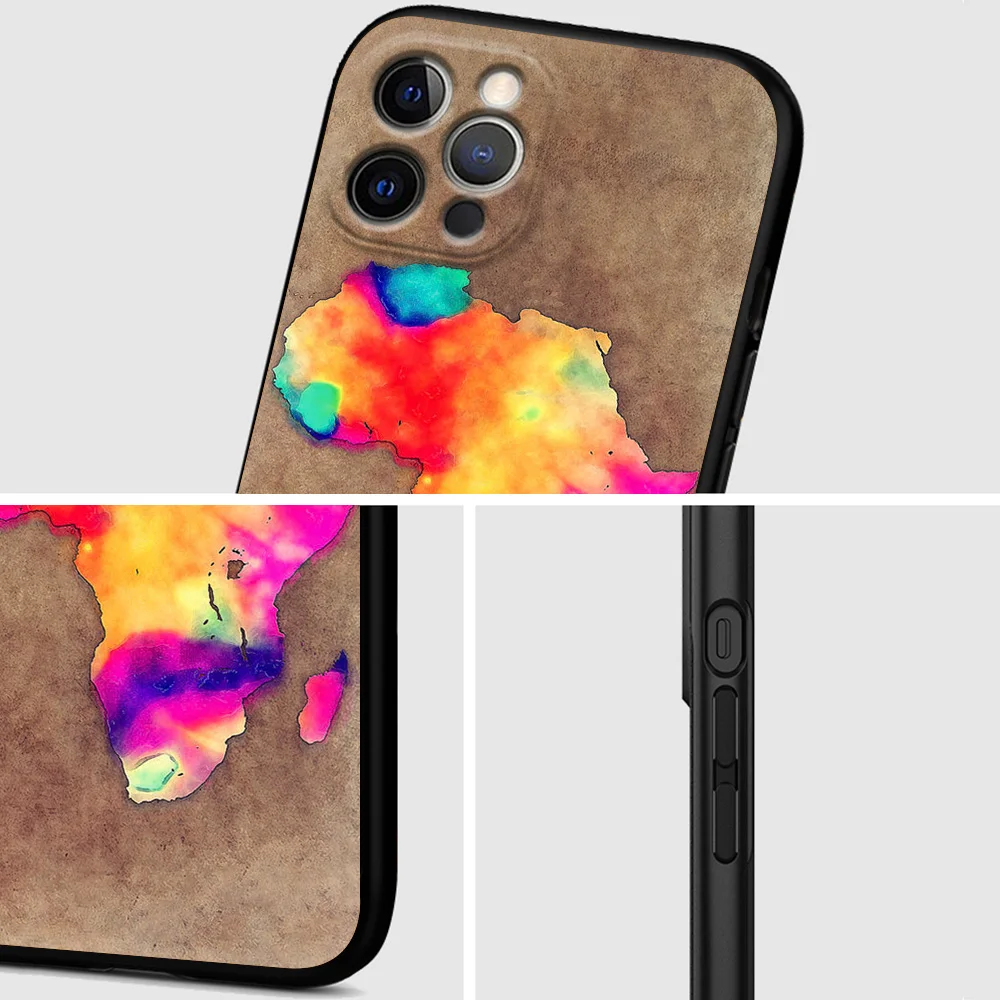 Funda de teléfono para iPhone 13, 15, 14, 12, 11 Pro MAX XR X SE XS 7 8 Plus, funda de silicona de lujo para iPhone 13, mapa de África, geografía pintada - imagen 5