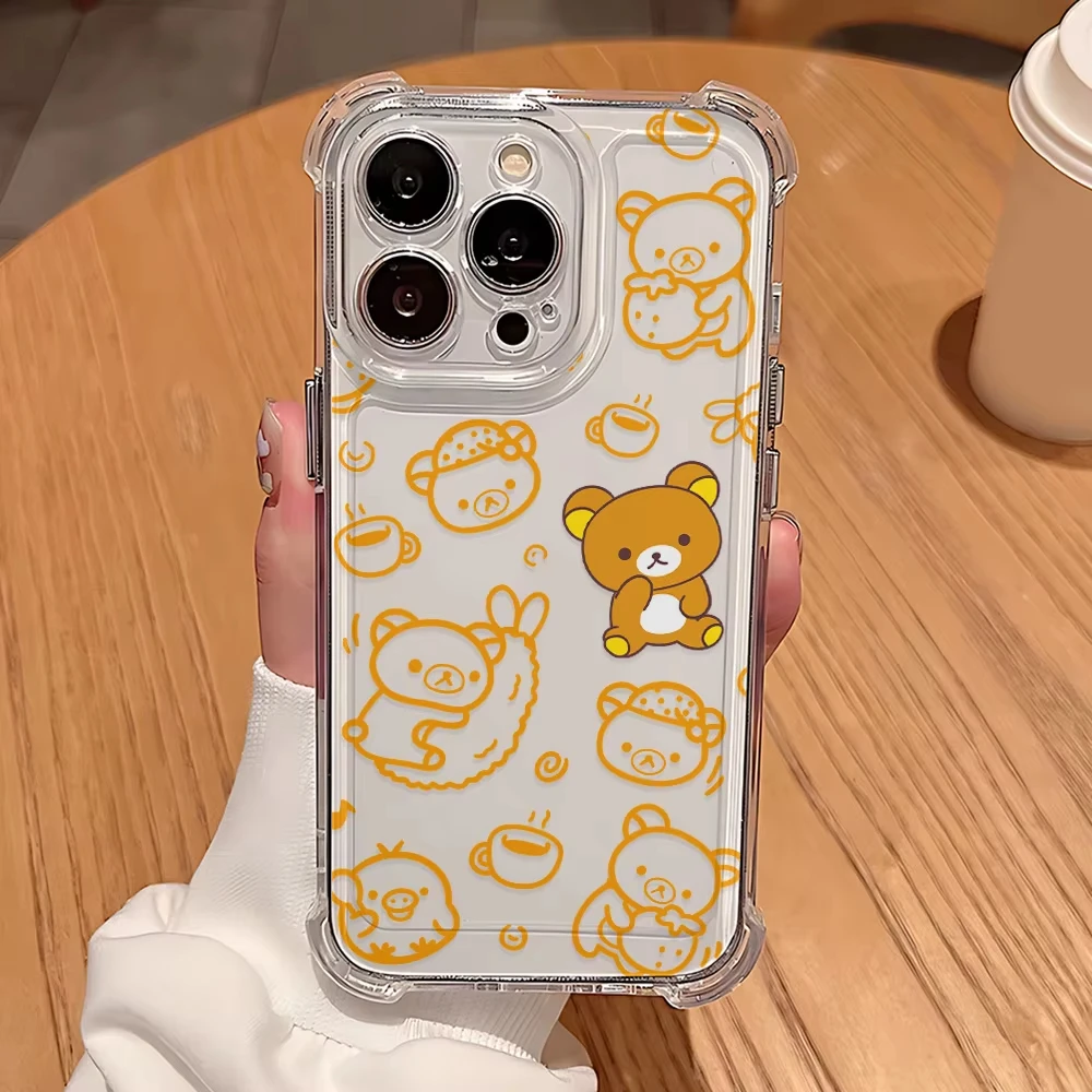 Funda de teléfono anticaída cuadrilátero Kawaii r-rilakkumas Bear para iPhone 17 Air 16 Pro Max 15 14 Plus 13 12 11 Pro cubierta a prueba de golpes - imagen 5