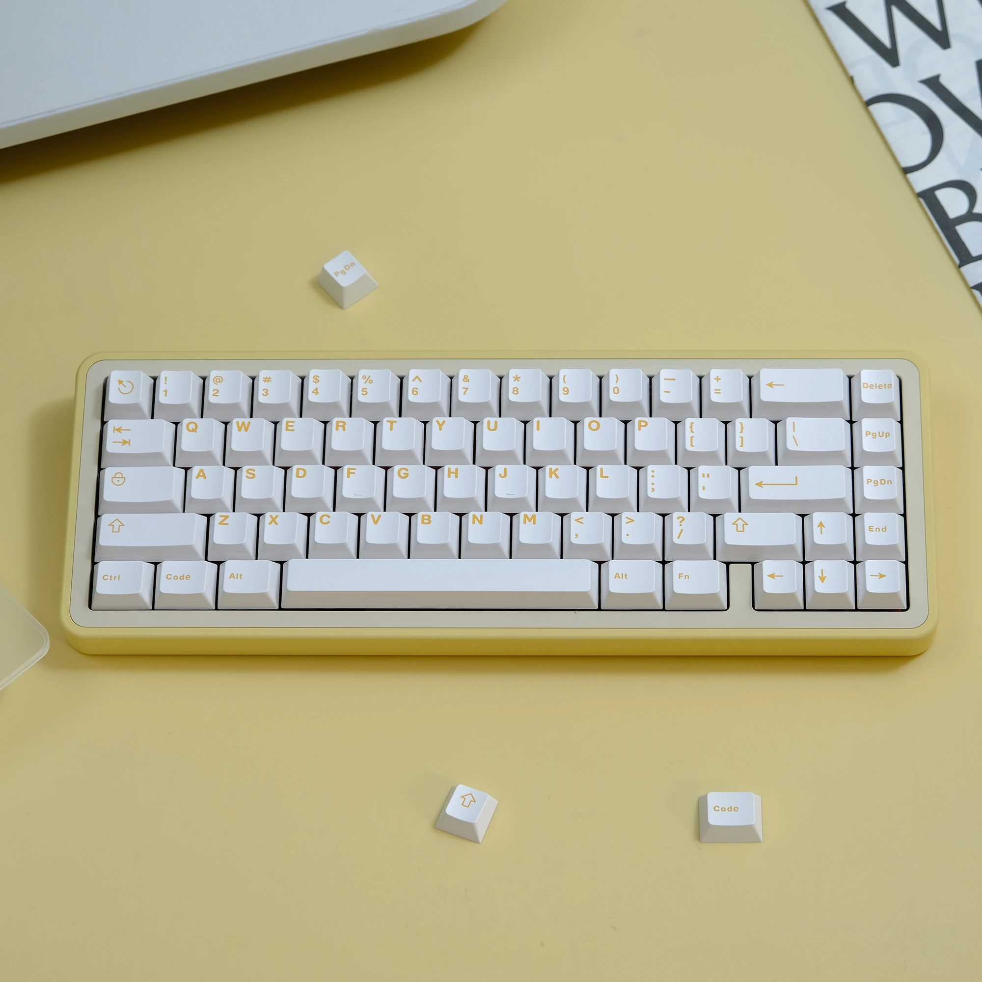 Teclas de doble disparo PBT personalizadas, color blanco y amarillo, 121 teclas, teclas de teclado con perfil Cherry para interruptores Cherry MX, Teclado mecánico - imagen 2