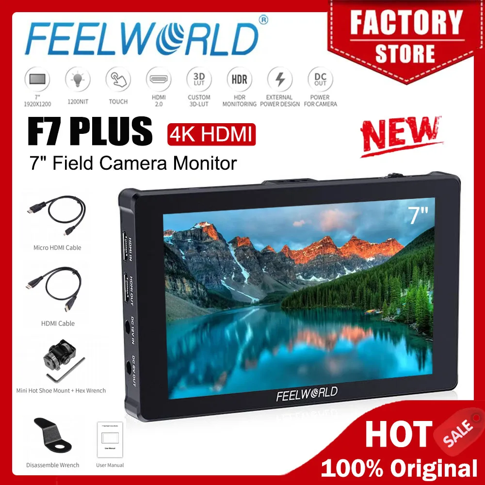 FEELWORLD F7 PLUS Cámara DSLR de 7 pulgadas Monitor de campo pantalla táctil 4K HDMI alto brillo 1200nit NP-F instalación y alimentación externa