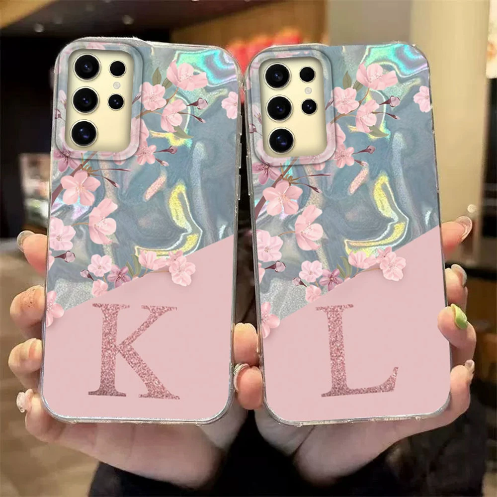 Funda con letra inicial A Z para Samsung Galaxy S25 S24 S23 S21 S22 Plus S23 S21 FE, funda trasera de silicona con flores rosas - imagen 2