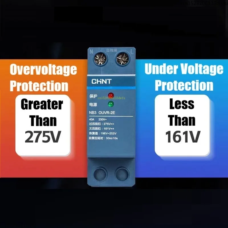 CHINT NB3 OUVR-2E Protector de sobretensión y bajo voltaje tipo autorecuperación 1P + N con entrada inferior y disyuntor de salida superior - imagen 4