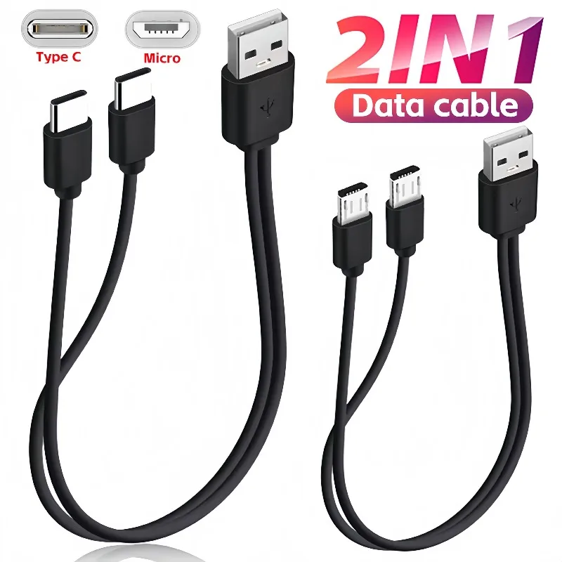 Cable USB C 2 en 1, Cable de carga rápida Micro USB, Cable de datos tipo C de 15W para IPhone 15 16 Pro Max Samsung S24 Xiaomi Huawei Android