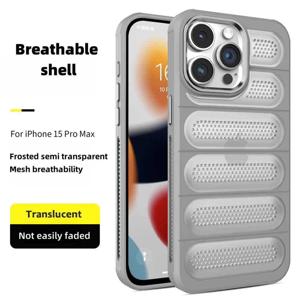 Funda de teléfono de refrigeración esmerilada mate con disipación de calor para iPhone 15 16 Pro Max 14 13 12 11, funda trasera transpirable translúcida de lujo - imagen 2