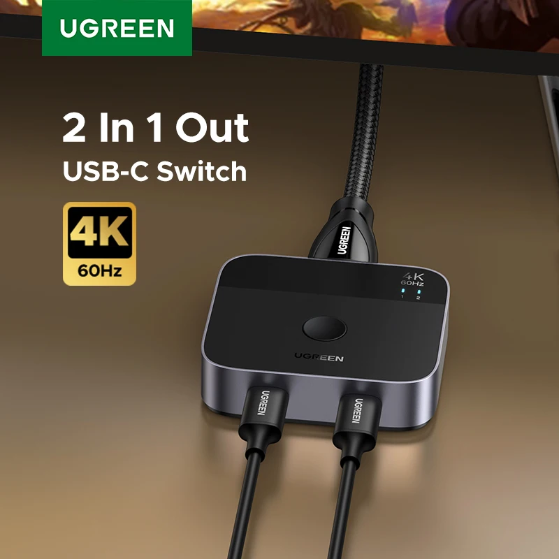 UGREEN USB C Switch 2 en 1 salida 4K 60Hz USB-C Switcher para PS5 Xbox PC portátil Monitor proyector teclado ratón acoplamiento