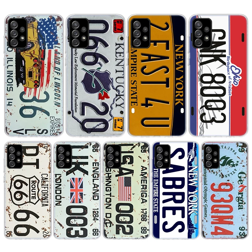 Funda de teléfono de silicona con número de matrícula Retro para Samsung Galaxy A52 A51 A50S A42 A32 A22 A12 A02S A30S A20S A10S A41 A31 A21S A