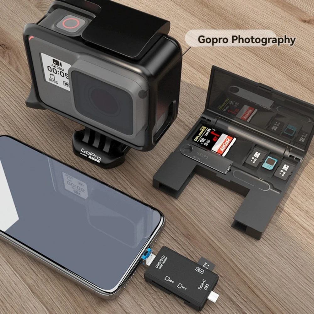 Caja de almacenamiento para lector de tarjetas USB 2,0 7 en 1, tarjeta SD TF, funda para tarjeta de memoria inteligente, adaptador de lectura de tarjetas multifuncional tipo C, caja de almacenamiento - imagen 4