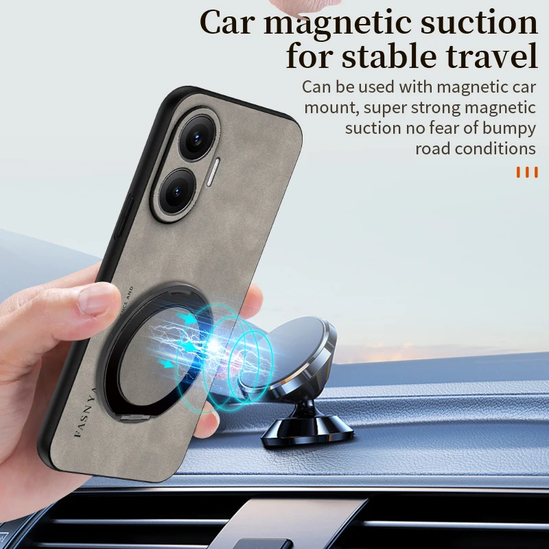 360 °   Funda con soporte giratorio de grado para Xiaomi Poco X7 X6 X5 X3 NFC F7 M7 Pro 4G 5G, funda trasera de piel de oveja - imagen 3