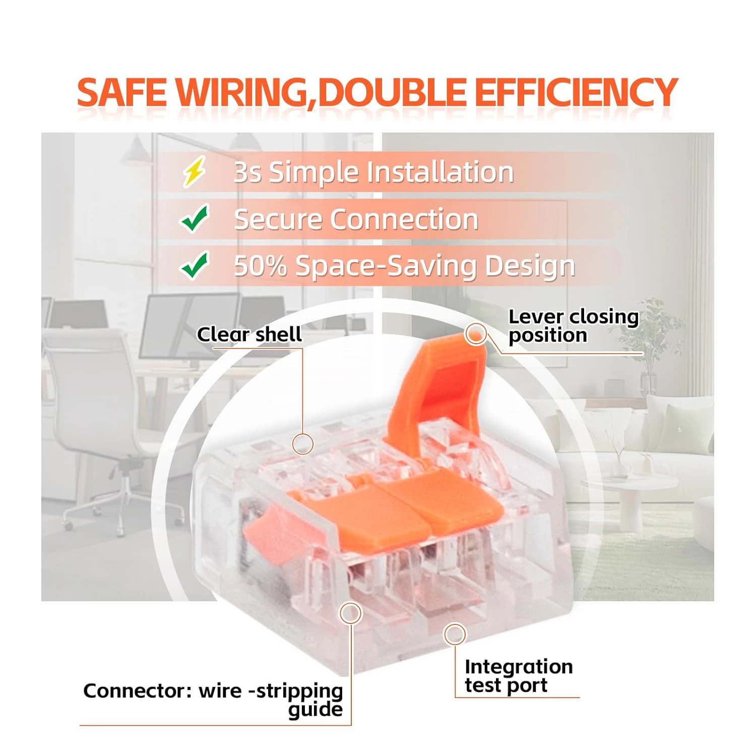 Kit de conectores de cable de palanca, 90 Uds., empalme compacto transparente, conectores eléctricos de conducción 2/3/5 push-in para fácil cableado - imagen 2