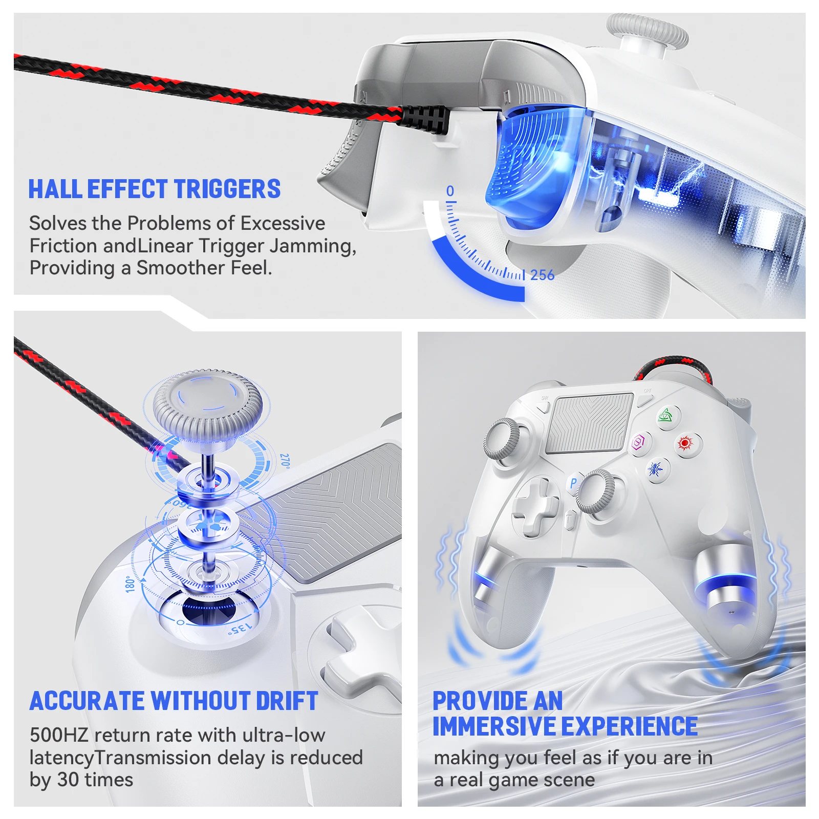 Controlador con cable Bonadget para consola de mando de juegos Ps5/pc Dualsense compatible con función de vibración/3,5mm Trrs/programación/Turbo - imagen 3