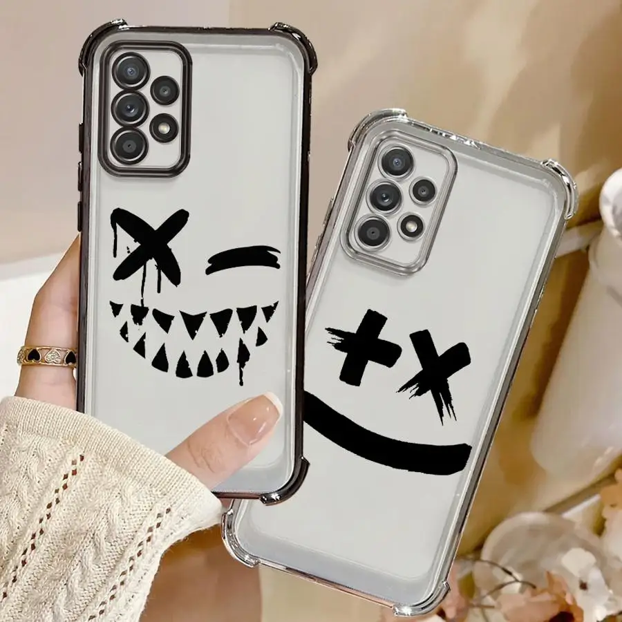 Funda de teléfono para Samsung Galaxy A25 A21s A26 A35 A36 A13 A16 A33 A24 A15 A52 A17, funda transparente, arte cómico, cara sonriente - imagen 2
