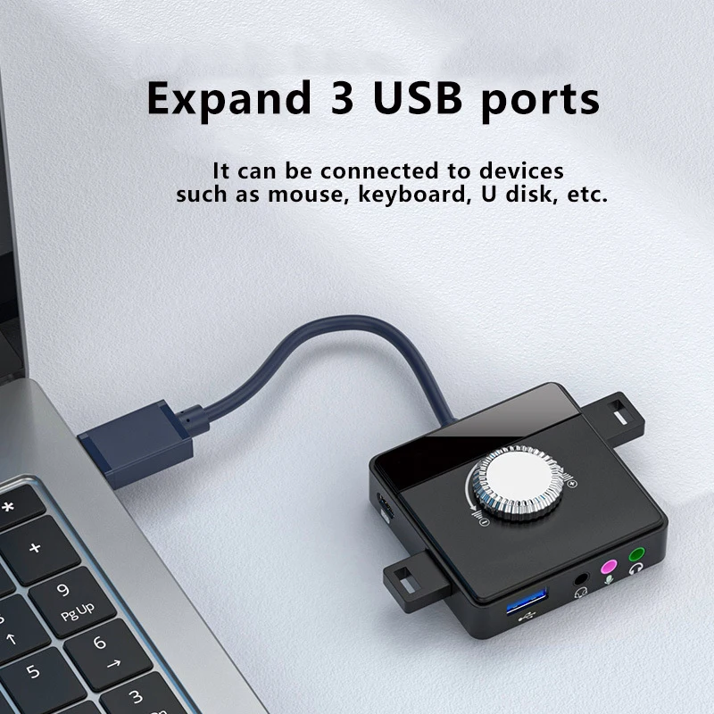 Tarjeta de sonido externa USB, adaptador de Audio estéreo externo de 3 puertos a Jack de 3,5mm, volumen sin controlador ajustable - imagen 4