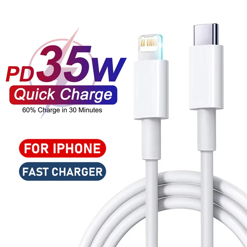 Cable cargador rápido Original PD 35W para iPhone 11 12 13 Pro 14 Plus X XR XS Max SE 2020 8 Plus Cables PD de carga rápida con caja - imagen 2