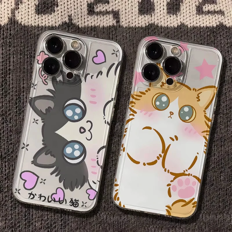 Funda de teléfono transparente con bonitos gatos grises y naranjas para iPhone 17 Air 17 16 15 14 Plus 13 12 11 Pro Max XR XS MAX MINI cubierta trasera de parachoques