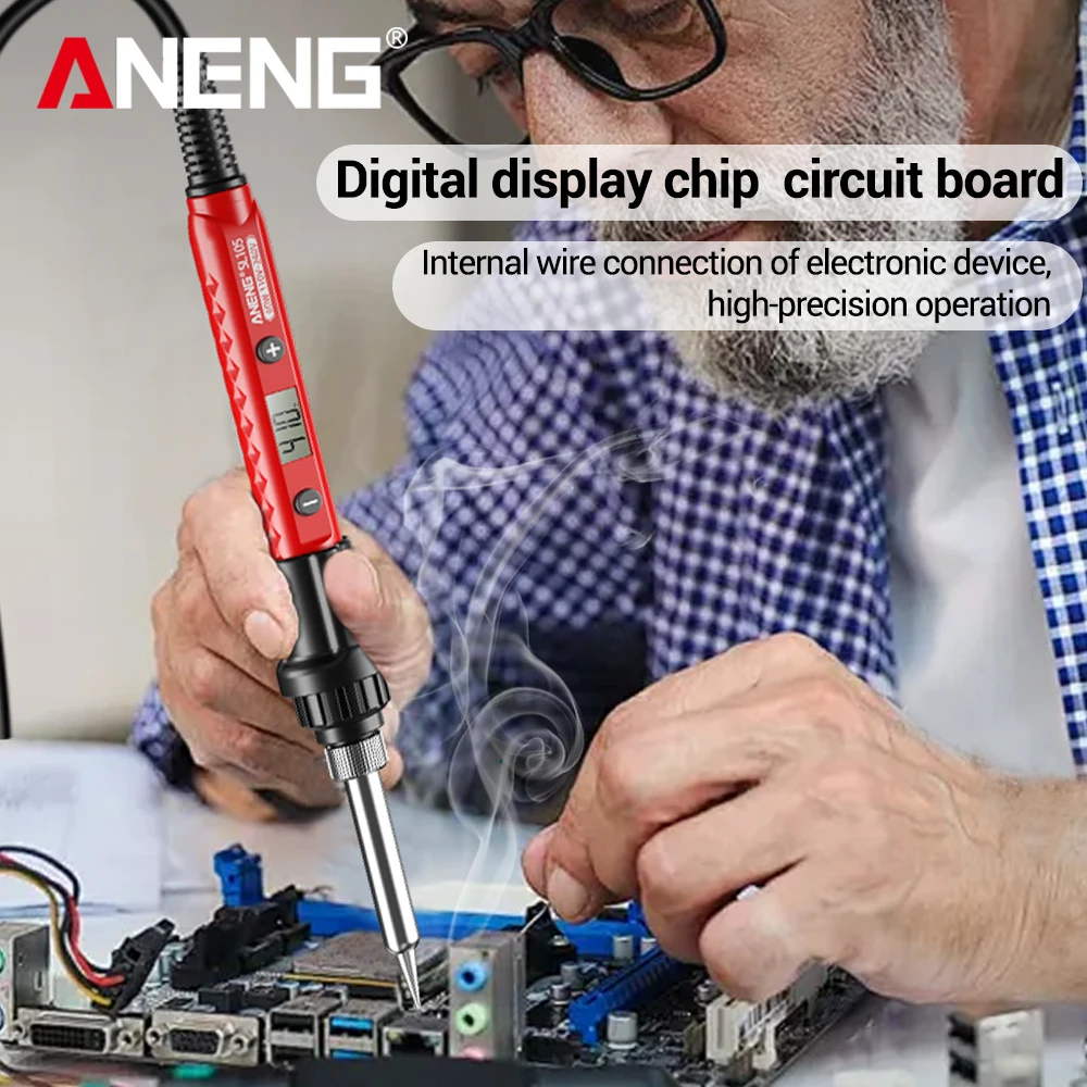 Hierro de soldadura eléctrico 60W ANENG SL105 pantalla digital temperatura ajustable SL104 botón de ajuste Calefacción rápida Hierro eléctrico Kit profesional portátil Electricio Herramientas de reparación de soldadura - imagen 3