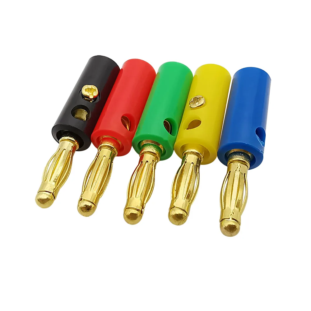Conector Banana de 4mm chapado en oro, tornillo sin soldadura, Cable de alambre para altavoz de Audio, conectores macho de 4mm, 5 colores, 10 unidades por lote - imagen 4