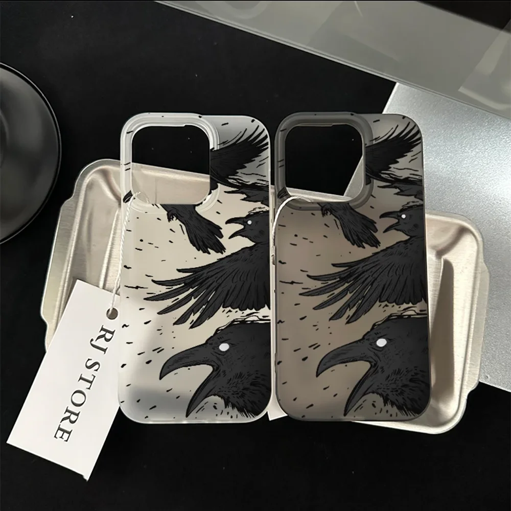 Funda de teléfono a prueba de golpes esmerilada transparente mate de cuervo para iPhone 16 15 14 Plus 13 12 11 7 8 Pro X XR Max 7 8 Plus