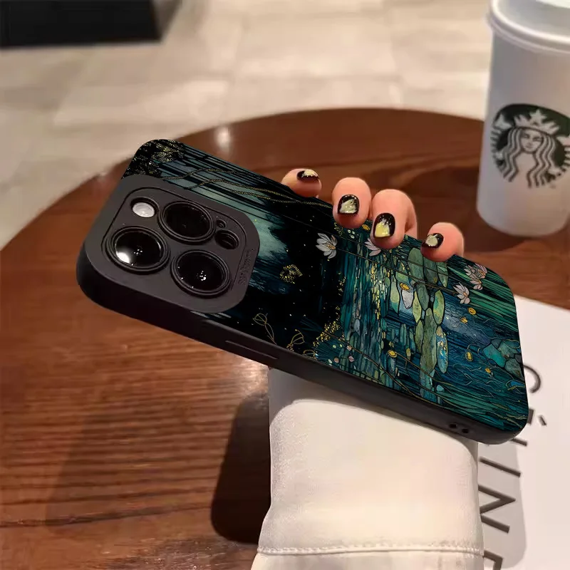 Funda de teléfono pintada colorida de lirio de agua y hoja de loto para Samsung Galaxy S25 S24 S23 S22 Ultra S21 FE A55 A16 A54 A35 A15 A14 A53 - imagen 5