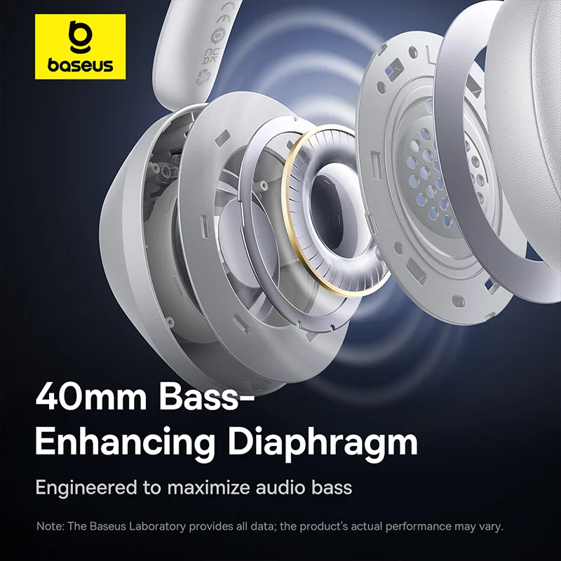 Baseus Bass 30 Max auriculares inalámbricos Bluetooth 5,3 40mm mejora de graves auriculares plegables sobre la oreja 50H tiempo de reproducción auriculares para juegos - imagen 4