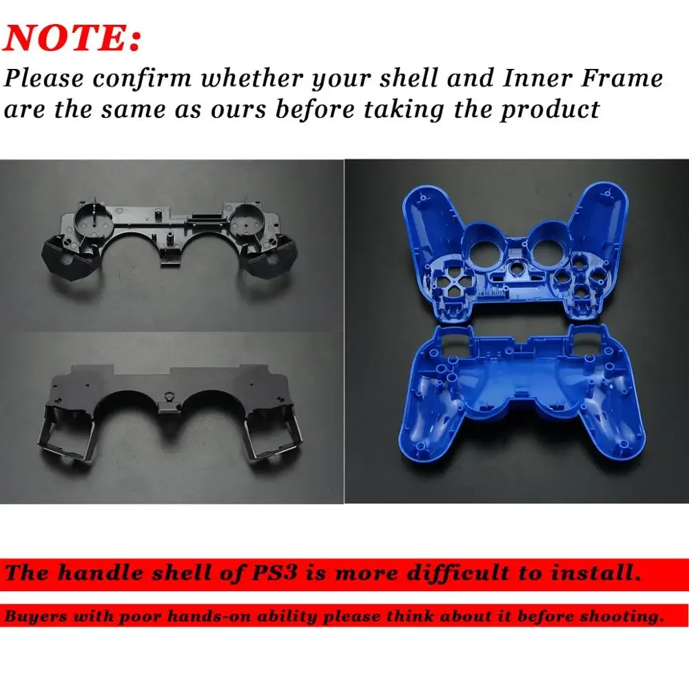 1 Juego para controlador inalámbrico PS3, carcasa para PlayStation 3, juego completo de botones, soporte de marco interior, reemplazo chapado en plástico - imagen 3