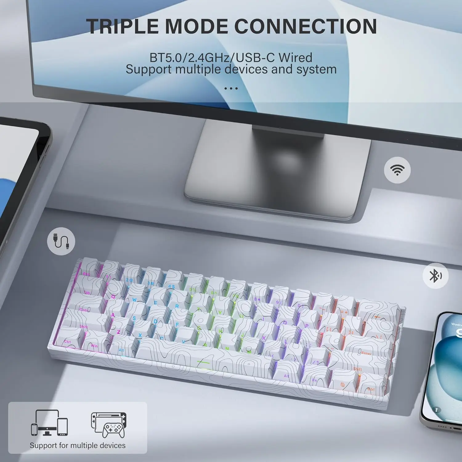 XVX M61 Pro Bluetooth/2,4 GHz/USB-C Teclado mecánico inalámbrico para jugar teclado intercambiable en caliente interruptor prelubricado teclado personalizado - imagen 3