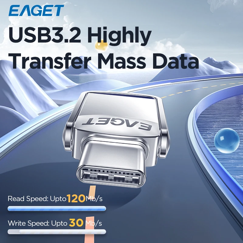 Eaget-unidad Flash USB 3,2, Pendrive 2 en 1, Mini USB y tipo C, 32GB, 64GB, 128GB, para PC y teléfono - imagen 4