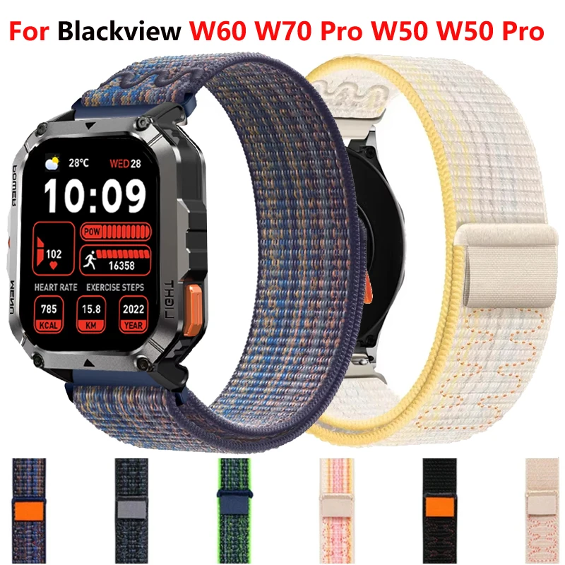 Bucle de nailon bordado de 20mm y 22mm para reloj inteligente Blackview W60, Correa para Blackview W70 Pro W50 W50 Pro X20 R60 R30 X1Pro