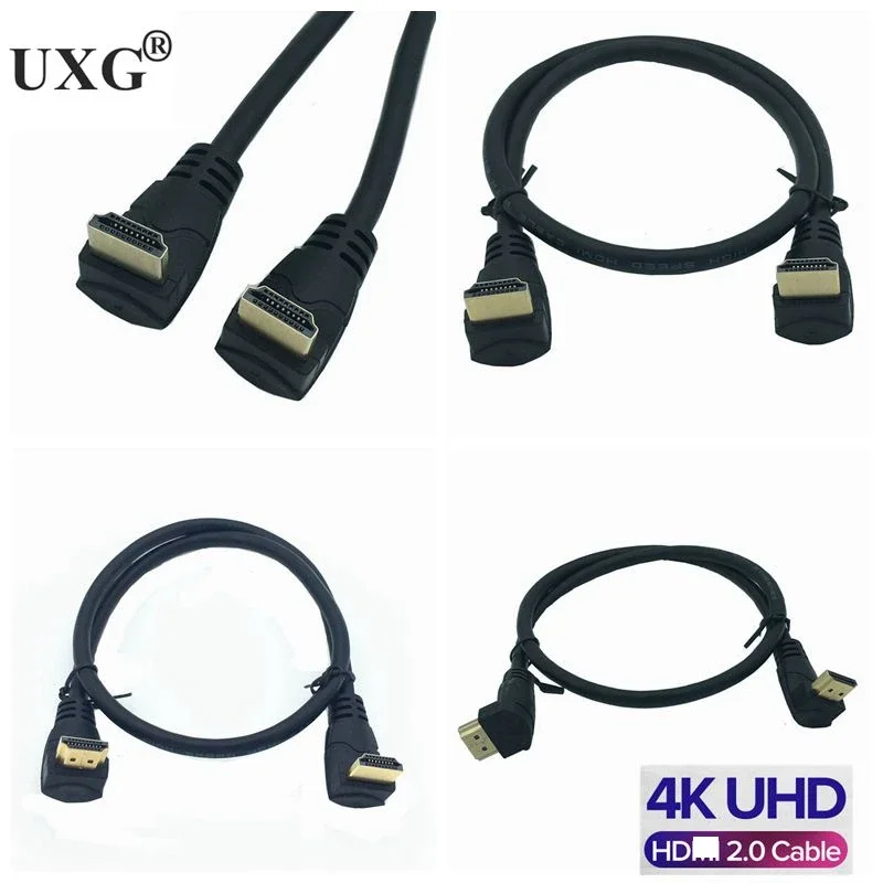 Cable corto de ángulo recto compatible con HDMI, 4K, 60hz, HD, arriba y abajo, 90 grados, para XBOX, HDTV, DVD, Video, 30CM, 180CM