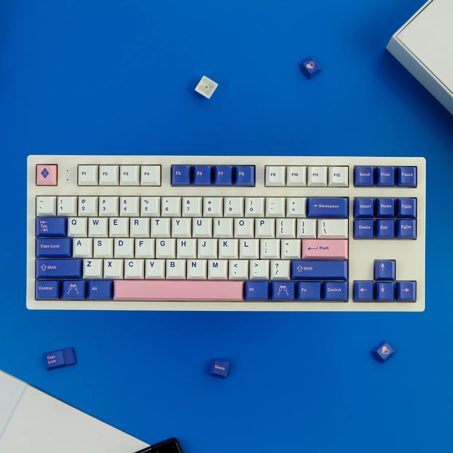 Teclas inglesas de 128 teclas, color rosa y azul, perfil de cereza, sublimación de tinte PBT, teclas clon GMK para teclado mecánico Cherry MX Switch