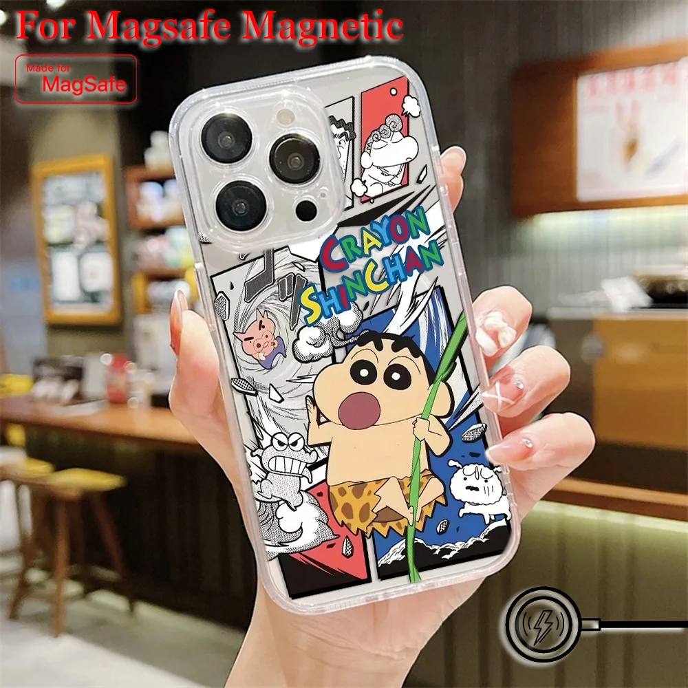 Funda de teléfono magnética con crayones de Anime Shin-chans Magsafe para Samsung Galaxy S25 S24 S23 S22 S21 S20 FE Plus Ultra 5G, funda transparente de TPU - imagen 5