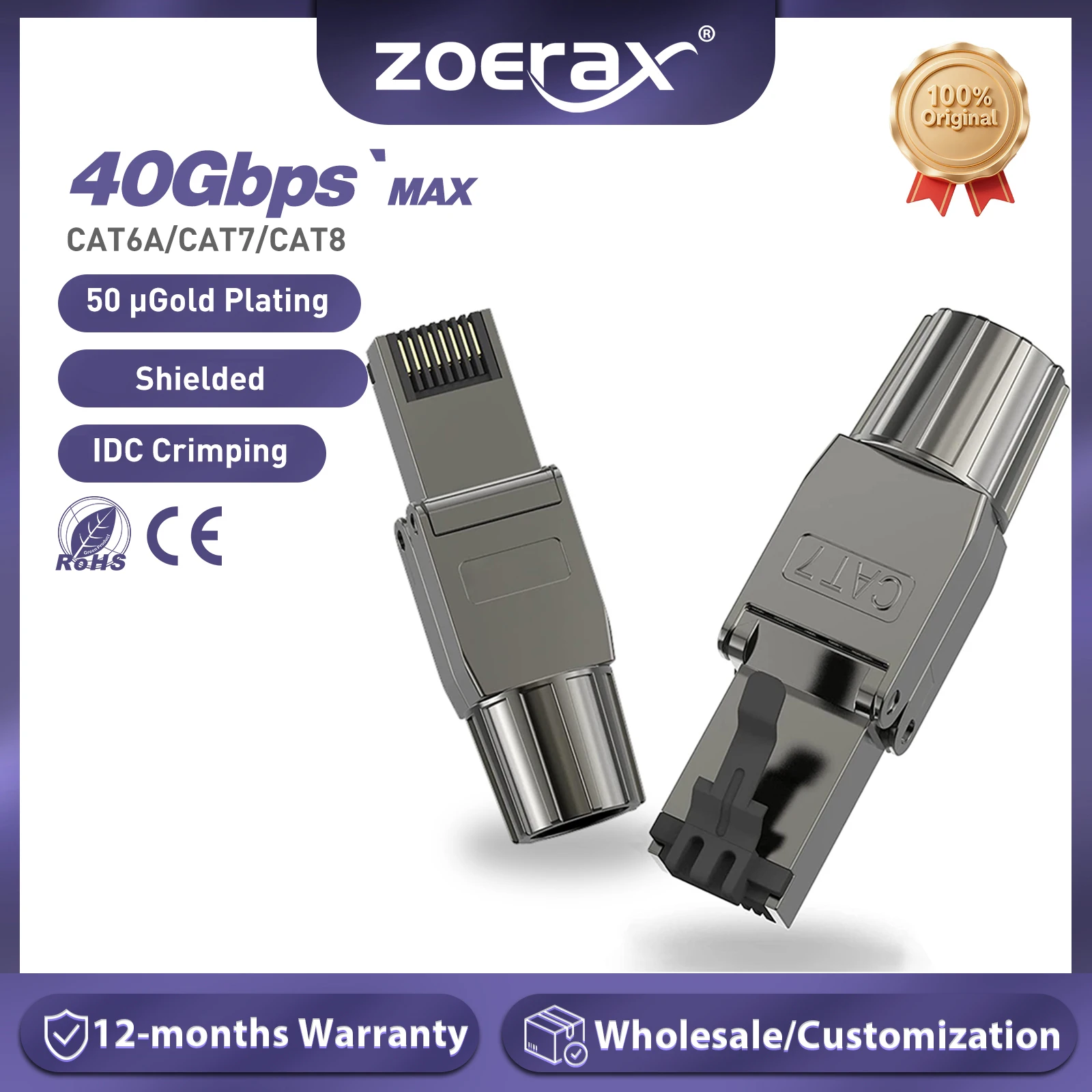 ZoeRax-conectores RJ45, herramienta libre, Cat6a, Cat7, Cat8, enchufes modulares blindados, 10 gbps, 600MHz, PoE ++, reutilizable, fácil, RJ45