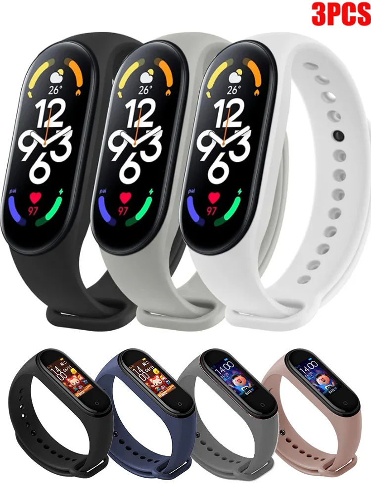 Correa de reloj de silicona oficial para Mi Band 7, 6, 4, 5, 3, accesorios deportivos de repuesto para reloj inteligente, 1-3 uds.