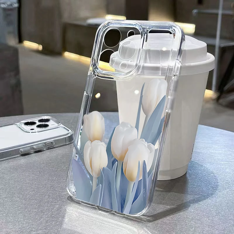 Funda de teléfono para Samsung Galaxy S24 Ultra 5G S23 FE S22 Plus S21 A55 A54 A15 A35 A53 A34 A33 con diseño de tulipán funda de silicona suave