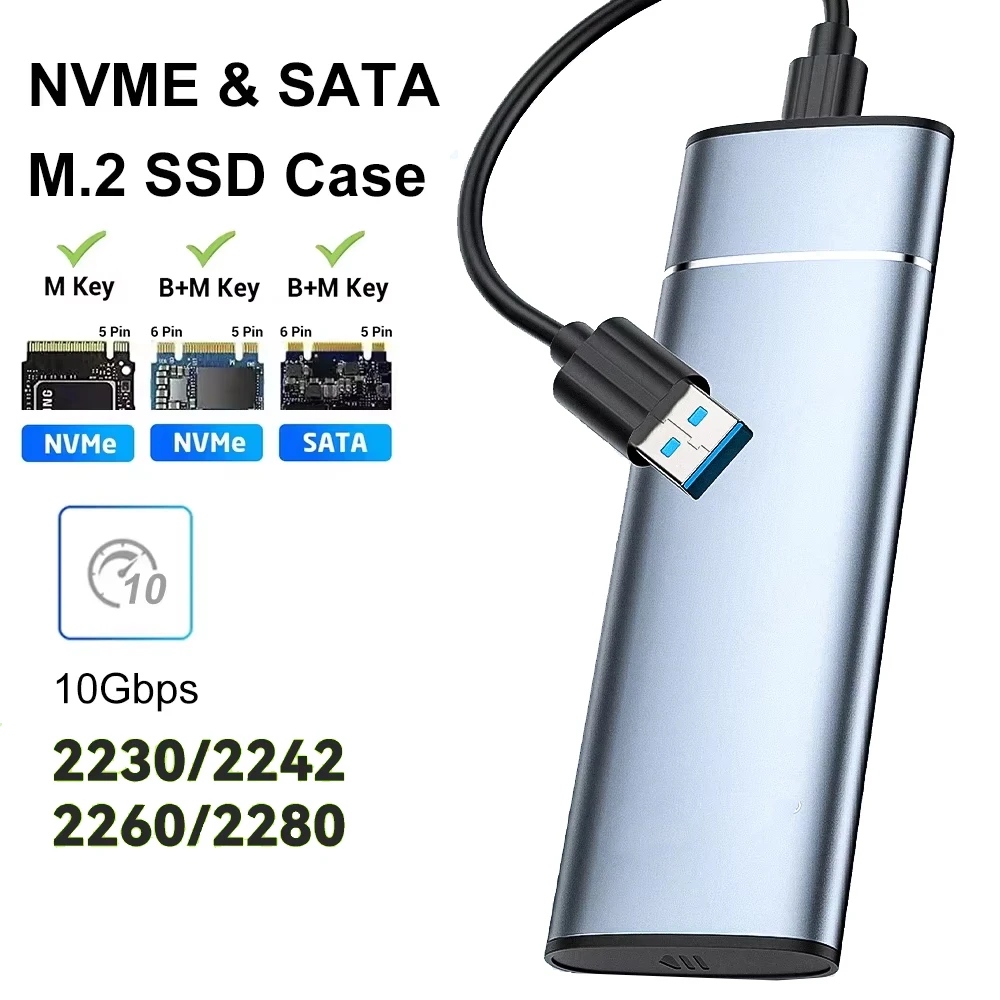Carcasa SSD M.2 SATA/NVMe USB-C 10 Gbps para 2230-2280