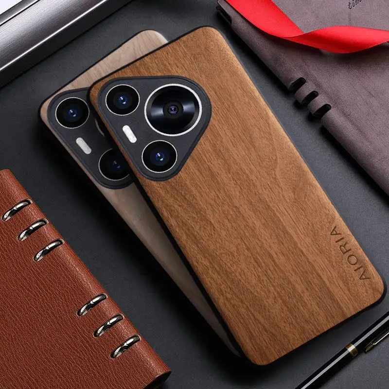 Funda para Huawei Pura 70 Pro P60 P50 P40 P30 Pro Lite funda trasera de cuero con patrón de madera de bambú para huawei pura 70 ultra