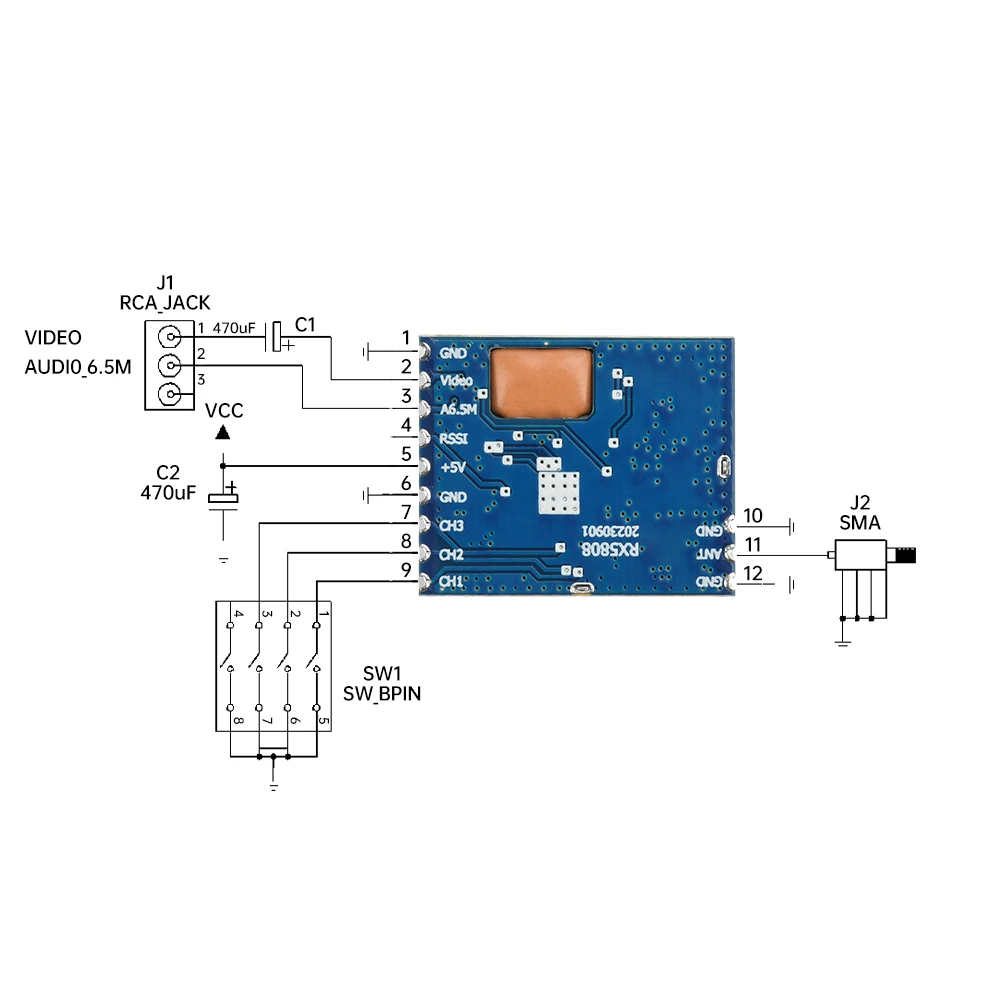 Módulo receptor de audio y vídeo inalámbrico RX5808 5,8G modo SPI 4,8G ~ 6,0G adecuado para helicópteros de control remoto del sistema FPV - imagen 5