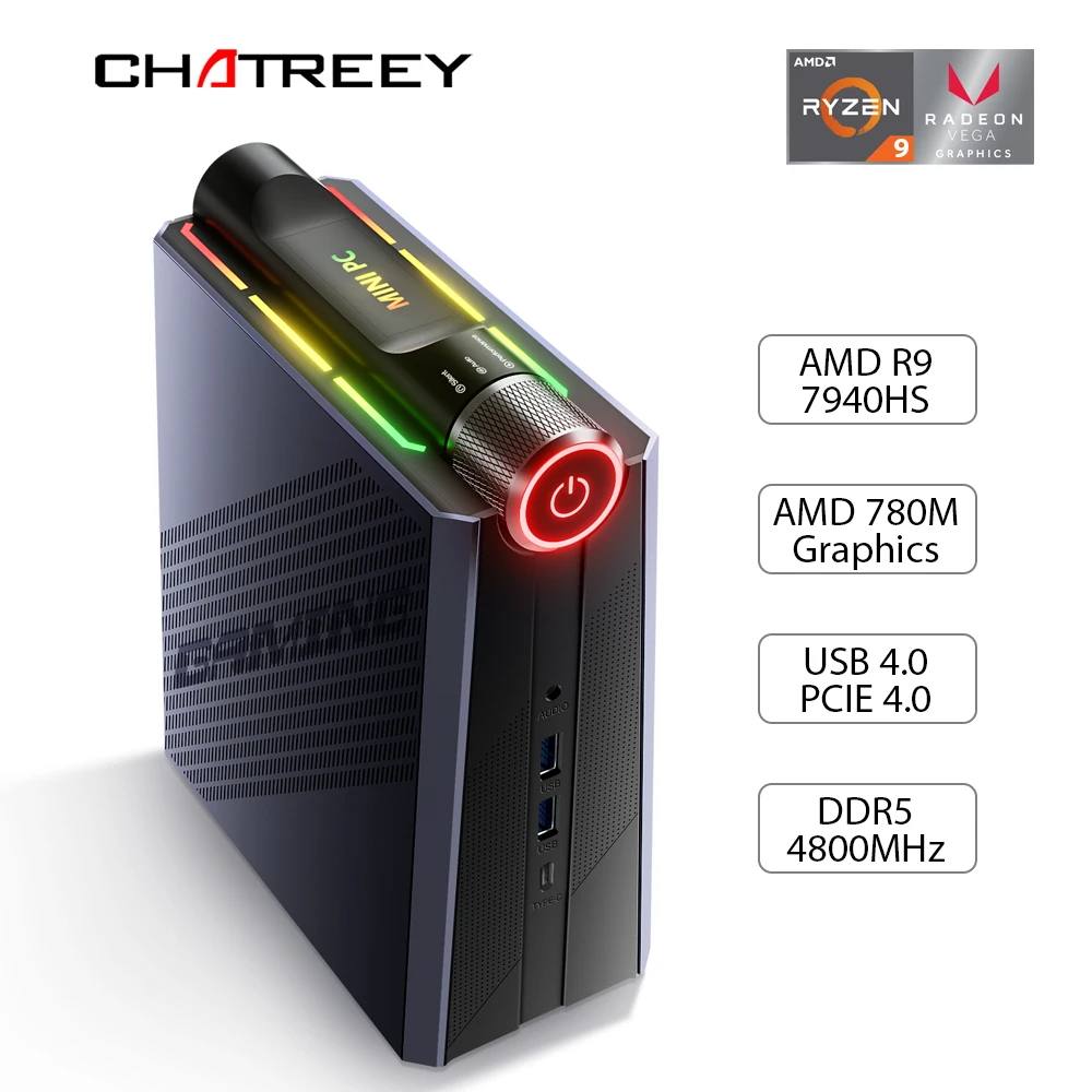 Chatreey-Mini PC AMR5 AM08 Ryzen 9 7940HS R7 5700U 7735HS 680M, ordenador de escritorio para juegos, Wifi 6 BT 5,0, Windows 11 - imagen 5