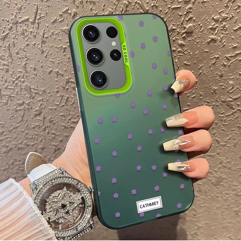 Funda esmerilada de flor negra para Samsung Galaxy S25 S24 S23 S22 Ultra S21 Plus S20 FE A73 A72 A71 A56 A55 A54 A53 cubierta acrílica - imagen 4