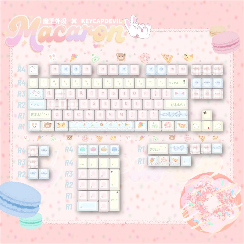 Juego de teclas con tema de macarrón, perfil de cereza PBT, 123 teclas, teclas originales personalizadas hechas a mano para teclado mecánico, accesorios de regalo