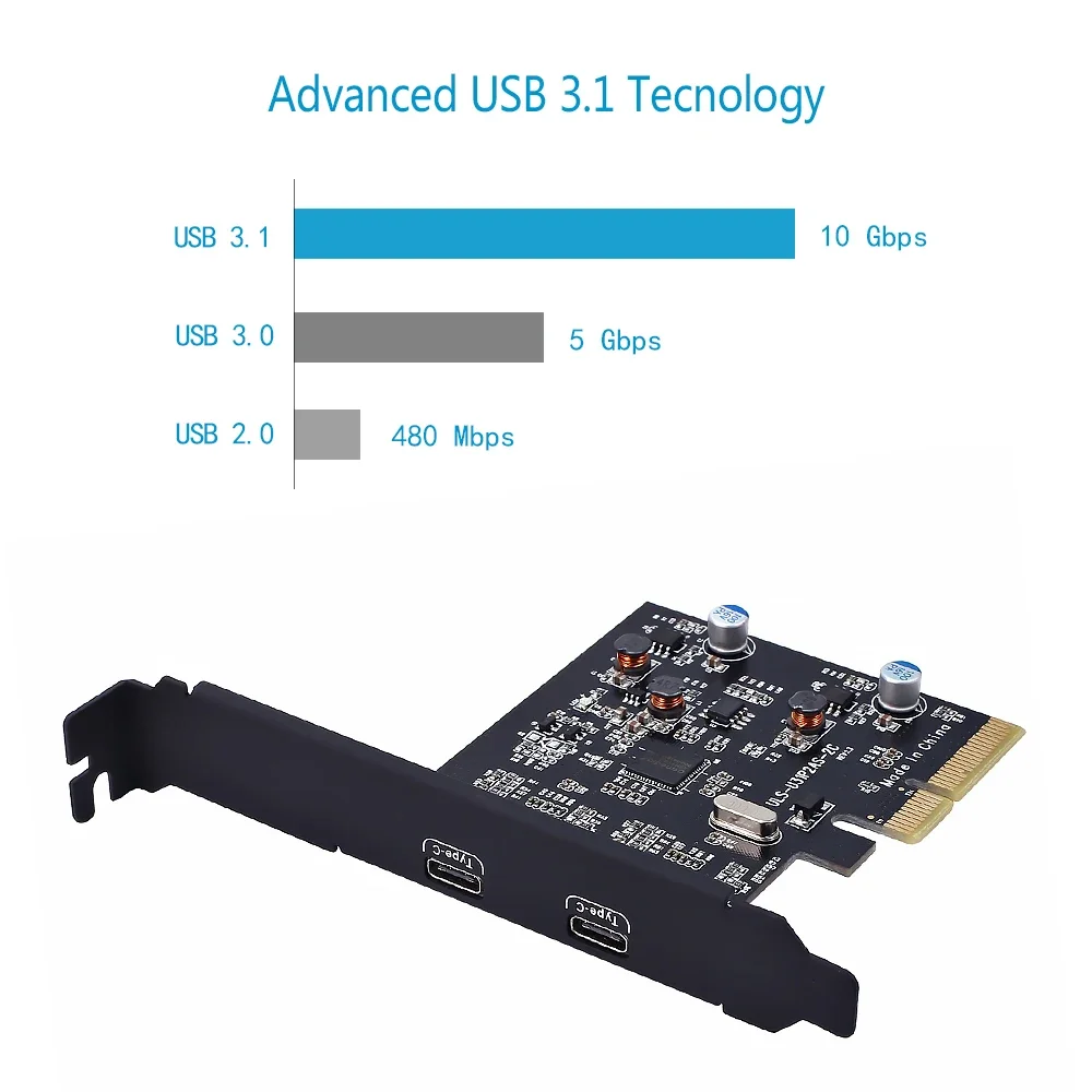 PCIE 4X a USB 3,1 Gen2 10Gbps 2 puertos tipo C adaptador pci-express convertidor tarjeta de expansión Chip ASM1142 para ordenador portátil Dual Typc-c - imagen 2