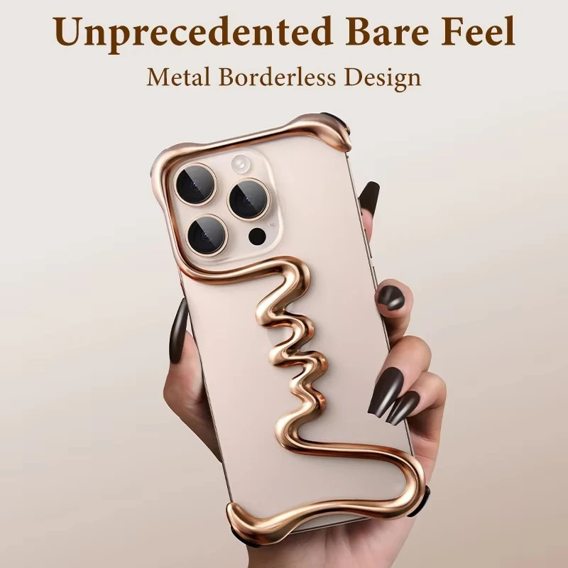 Funda de teléfono hueca sin marco de Metal de lujo para iPhone 16 15 14 Pro Max 16Plus 16pro marco de aleación Airbag cubierta protectora a prueba de golpes - imagen 3